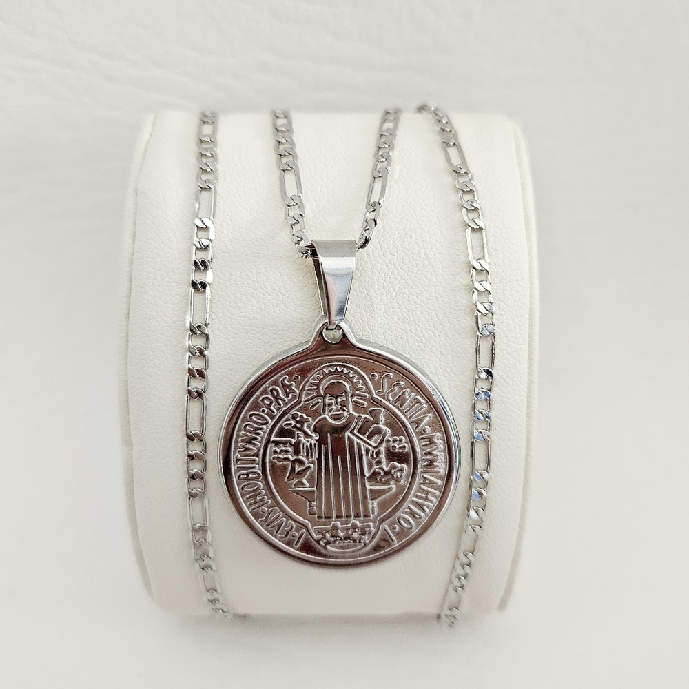 Sterling Silver St Benedict Double Sided Medal Necklace